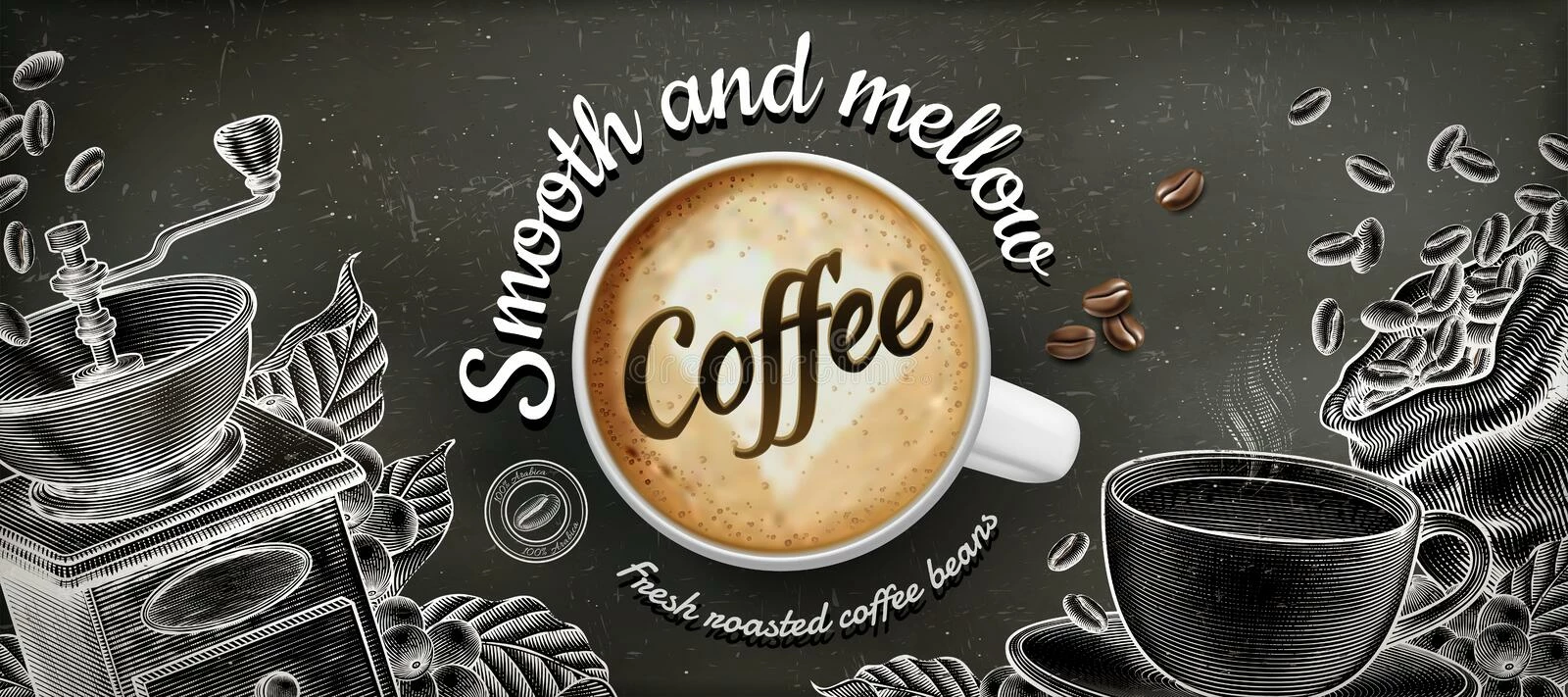 Erasco Verkäufe -Erasco Verkäufe coffee banner ads d illustratin latte woodcut style decorations chalkboard background 141918119