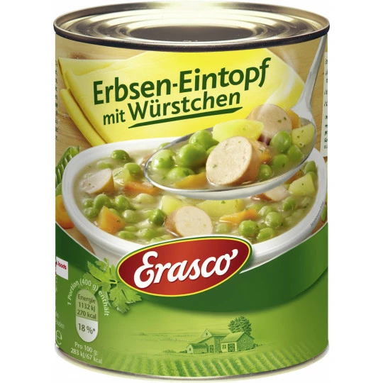 Erasco Erbsen-Eintopf Mit Würstchen 800G 3 Erasco Erbsen-Eintopf Mit Würstchen 800G